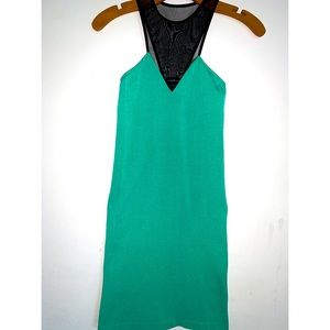 Bebe Green Black Net High Neck Bodycon Dress Size S/P